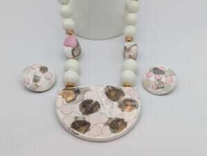 Vintage Abstract Hand Painted Ceramic Necklace And Earring Set Signed Japan